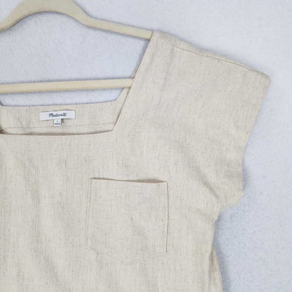 Madewell Shirt Womens Small Cream Natural Linen Cotton Square Neck Top NEW - Picture 2 of 10